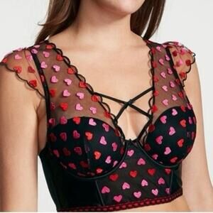 NWOT Victorias Secret Dream Angel M DD Embroidered Hearts Cap Sleeve Corset Top